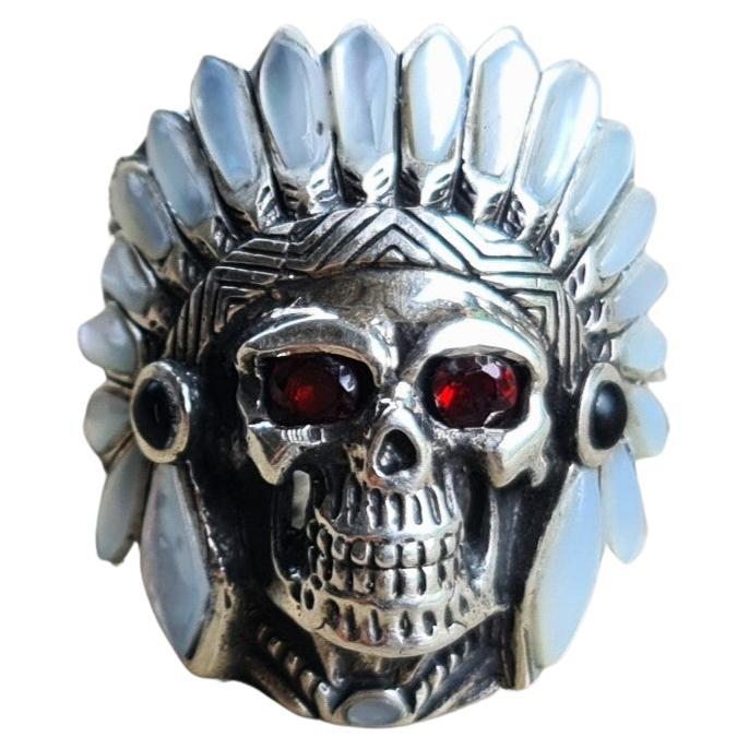 StyleJewelry Titanium Stainless Steel Skull Ring – Green Crystal Eyes – Men's Designer Cocktail Ring (Size Q, Gold Tone)