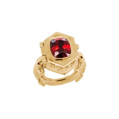 Garnet Funeral Ring 9.8gms Solid 14k Yellow Gold 4.32ctw Garnet