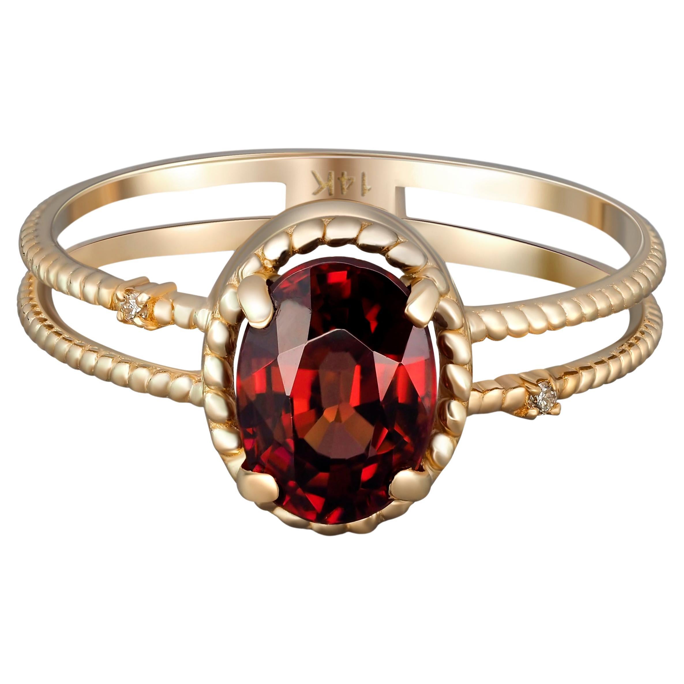 For Sale:  Garnet Gold Ring, Oval Garnet Ring, 14k Gold Ring with Garnet