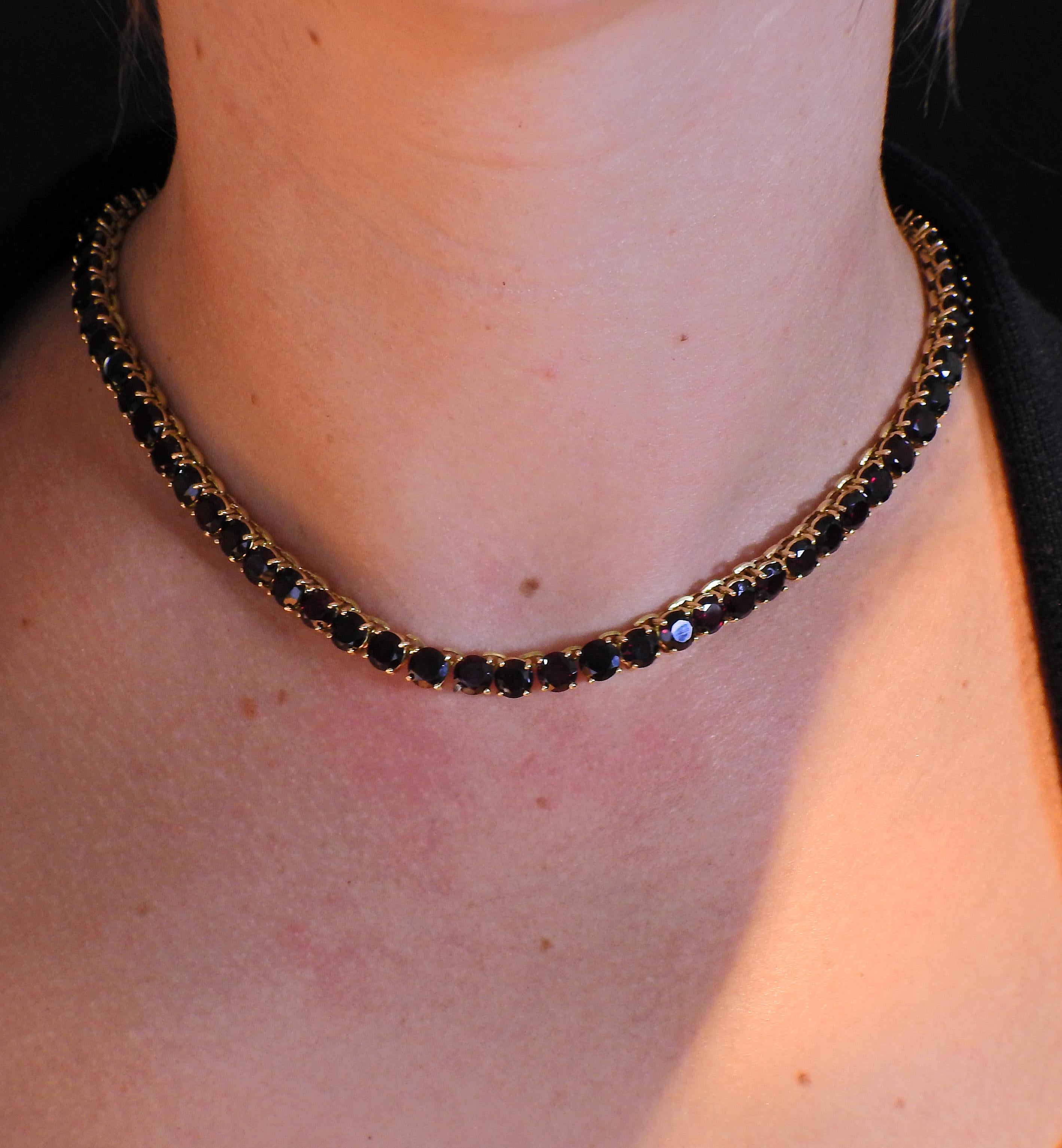 Women's Garnet Gold Riviera Necklace For Sale