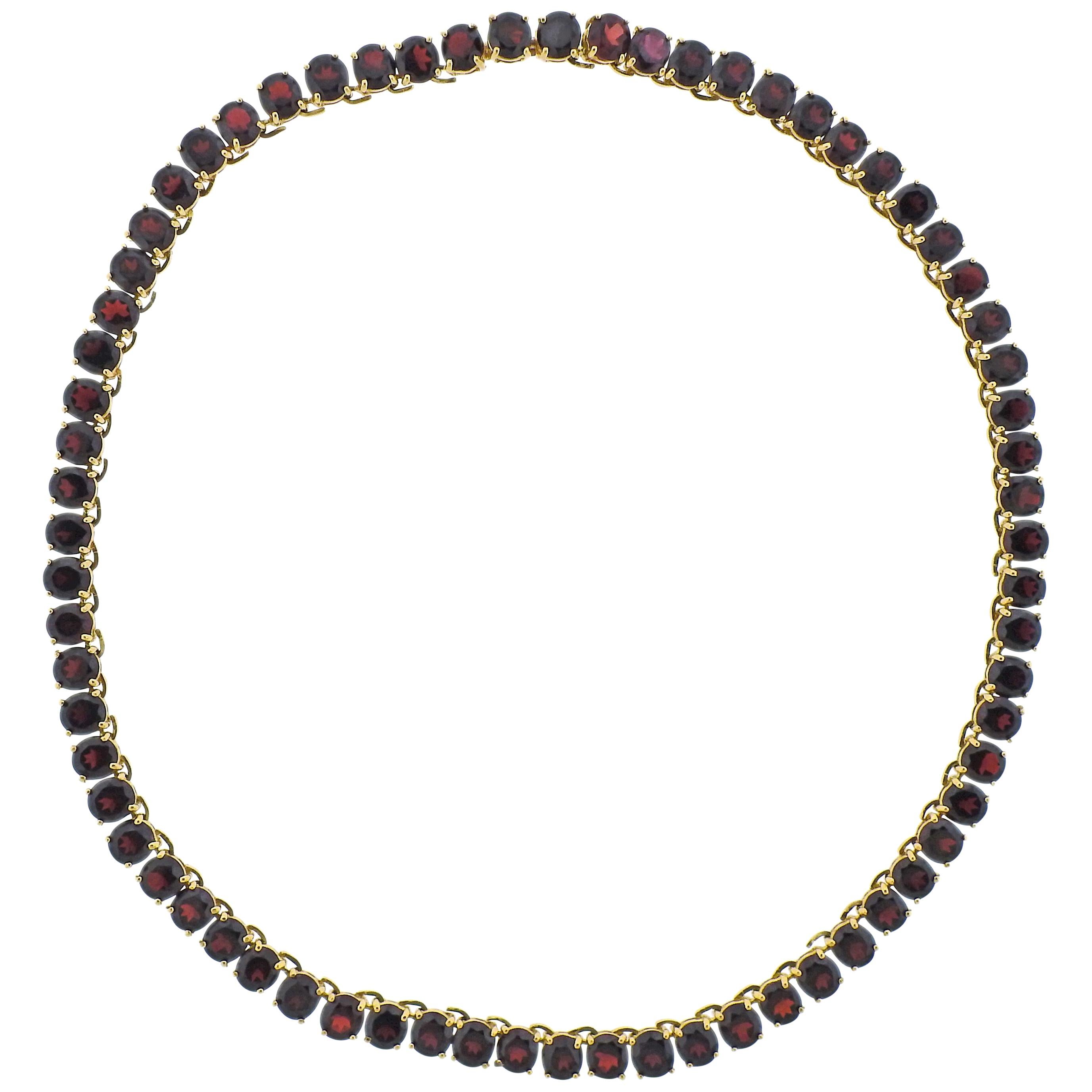 Garnet Gold Riviera Necklace For Sale