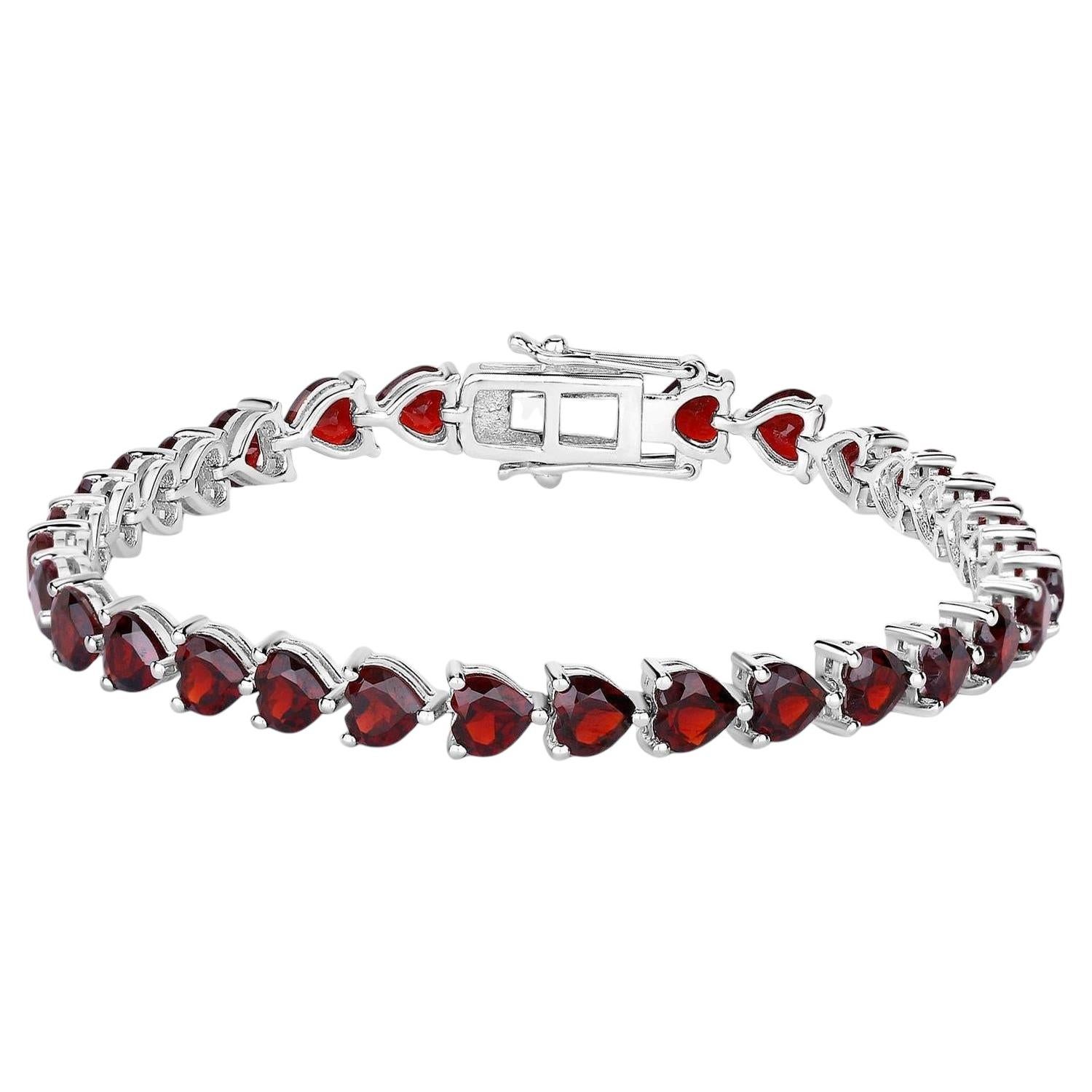 Garnet Heart Bracelet 15.4 Carats Sterling Silver
