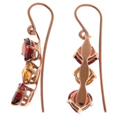 Garnet Heart Cut Citrine Rose Cut 9 Karat Rose Gold Earrings Made in Italy