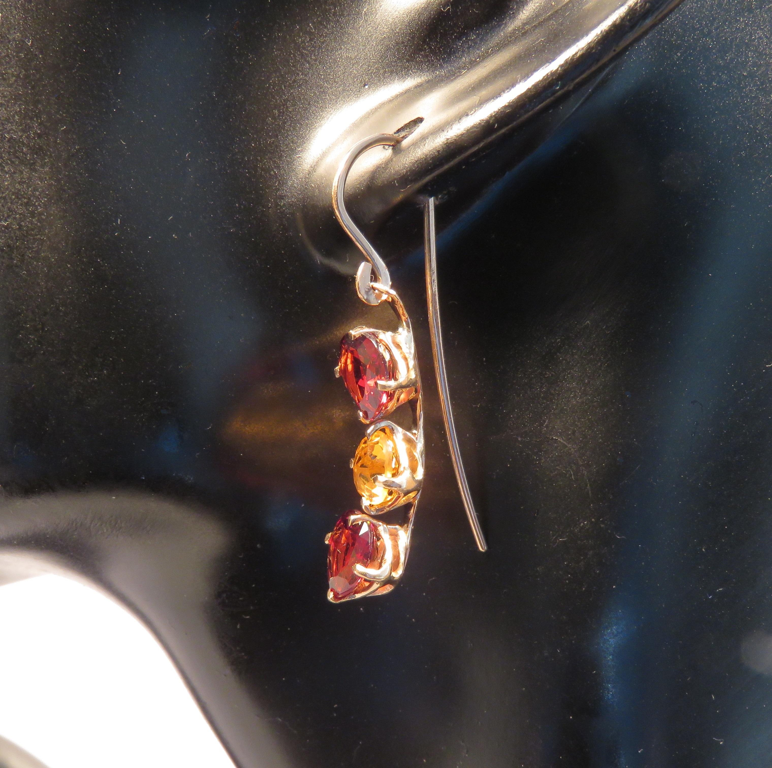 Contemporary Garnet Heart Cut Citrine Rose Cut 9 Karat Rose Gold Earrings Made in Italy For Sale