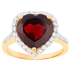 Anello con cuore di granato e topazio bianco da 5,84 carati, placcato in oro giallo 18 carati, A. Silver