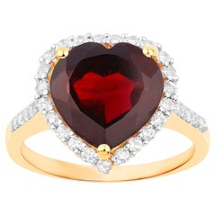 Garnet Heart Ring with White Topaz 5.84 Carats 18K Yellow Gold Plated Silver