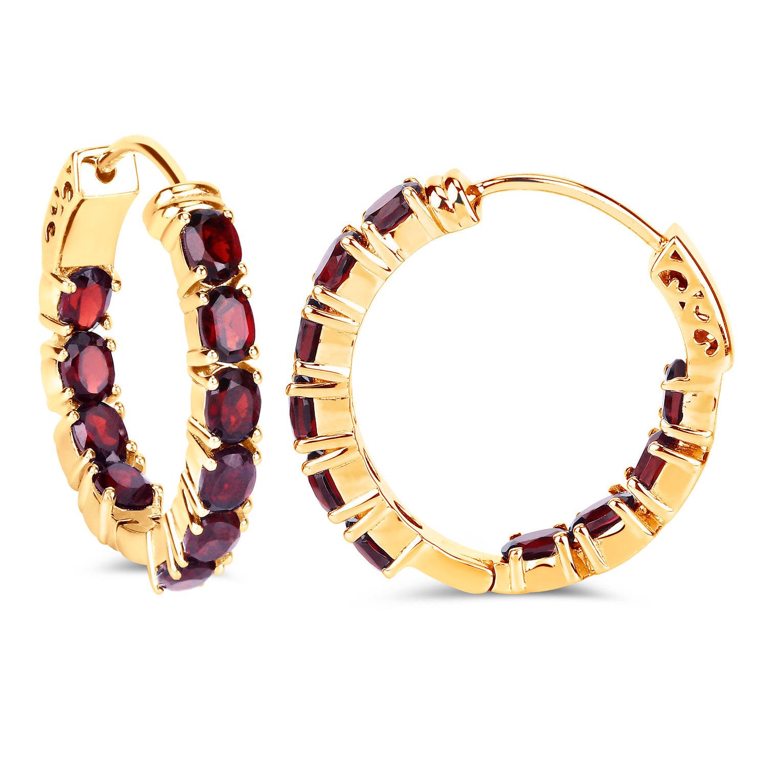 Taille ovale Boucles d'oreilles grenat 3.9 Carats 14K plaqué or jaune A Silver en vente