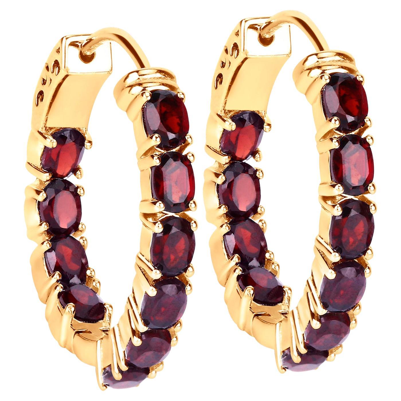 Orecchini a cerchio con granato, 3,9 carati, placcati in oro giallo 14K A. Silver