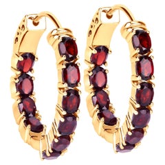 Orecchini a cerchio con granato, 3,9 carati, placcati in oro giallo 14K A. Silver