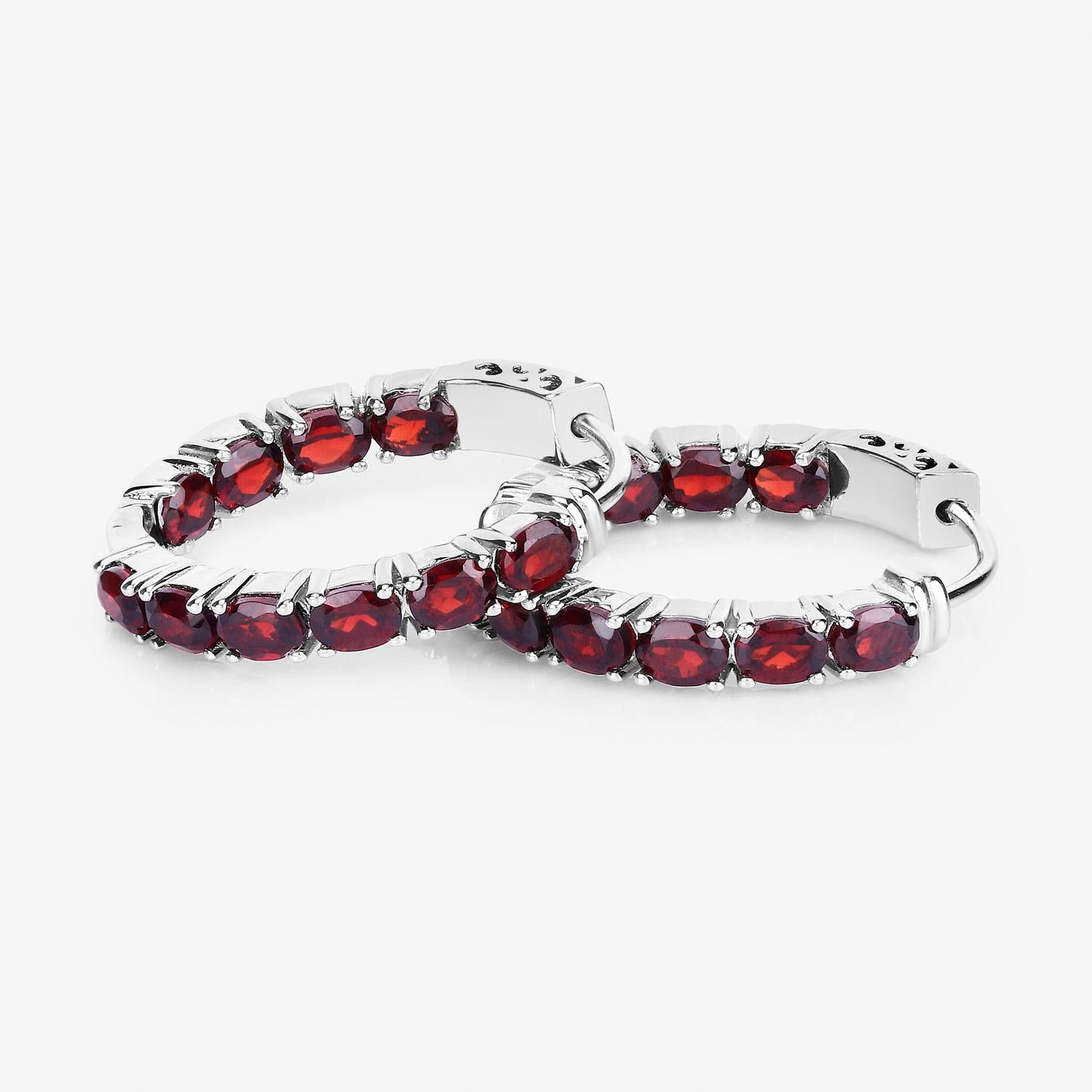 Granat-Ohrringe 4 Karat Rhodiniert Silber (Ovalschliff) im Angebot