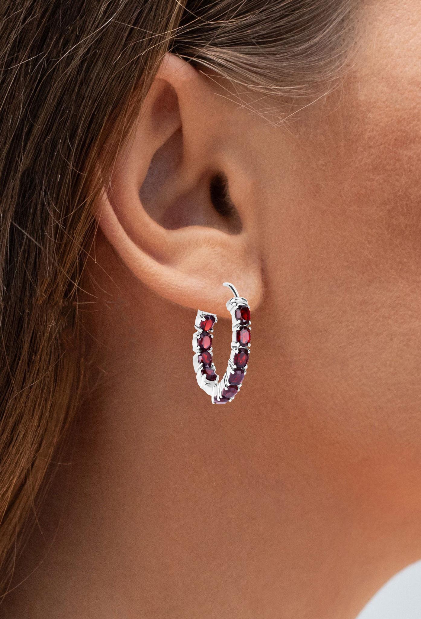 Granat-Ohrringe 4 Karat Rhodiniert Silber für Damen oder Herren im Angebot