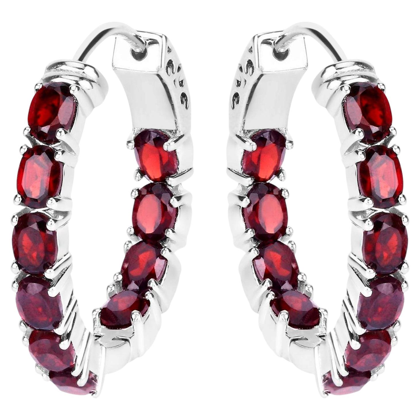 Boucles d'oreilles grenat 4 carats Argent plaqué Rhodium