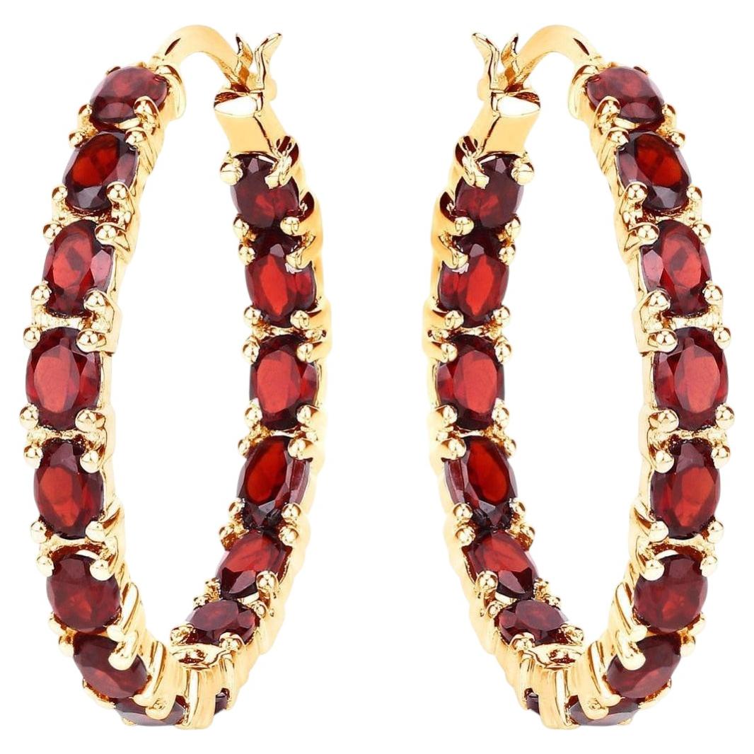 Boucles d'oreilles créoles en grenat, 5,98 carats, argent plaqué or