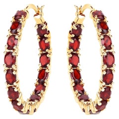 Garnet Hoop Earrings 5.98 Carats Gold Plated Silver