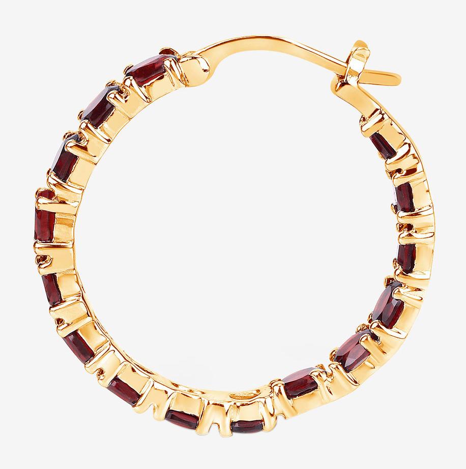 Garnet Hoop Earrings 6 Carats 14K Yellow Gold Plated Silver For Sale 2