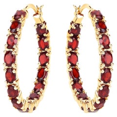 Garnet Hoop Earrings 6 Carats 14K Yellow Gold Plated Silver