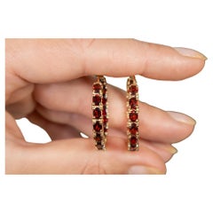 Orecchini a cerchio con granato 6 carati in argento placcato oro giallo 14 carati