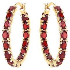 Garnet Hoop Earrings 6 Carats 14K Yellow Gold Plated Silver