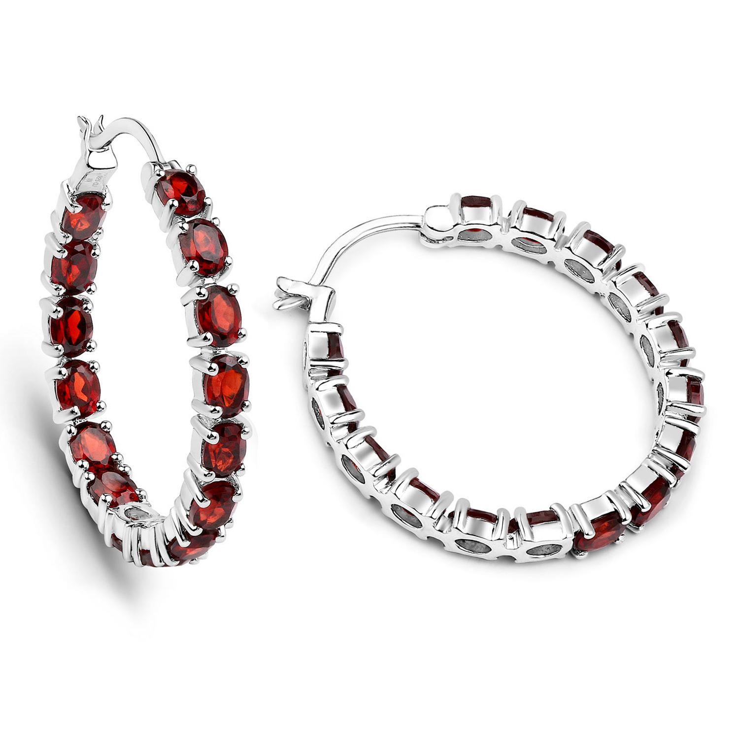 da uomo o donna Orecchini a cerchio con granato 6 carati in argento sterling in vendita