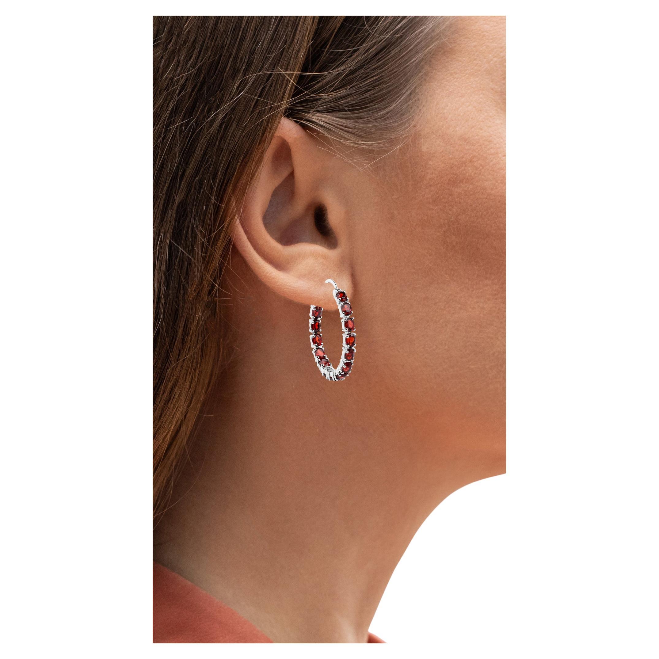 Pendientes de aro granate 6 quilates Plata de Ley