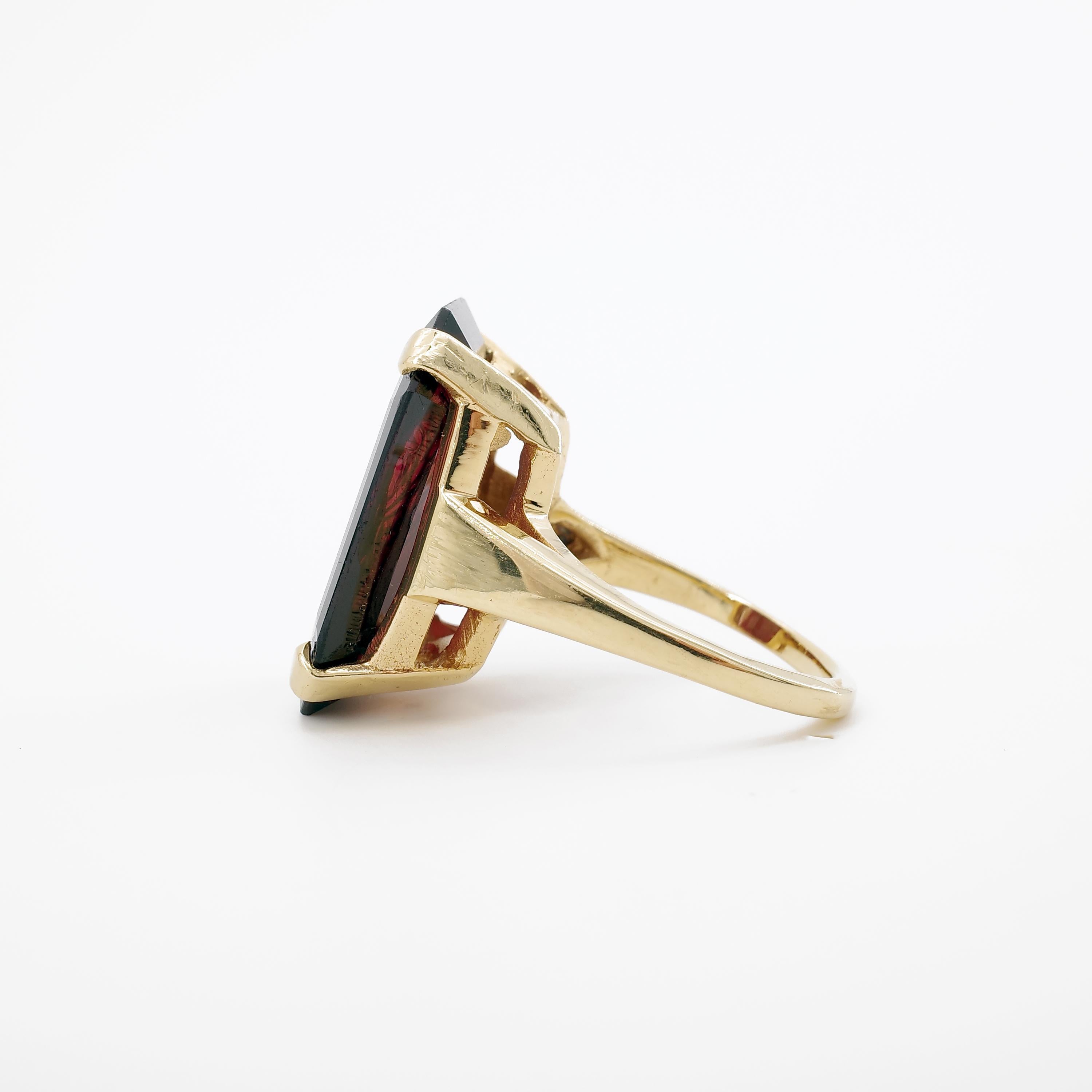 Garnet Intaglio Ring of Young Dionysus the Wine God in Retro Setting In Good Condition In Southbury, CT