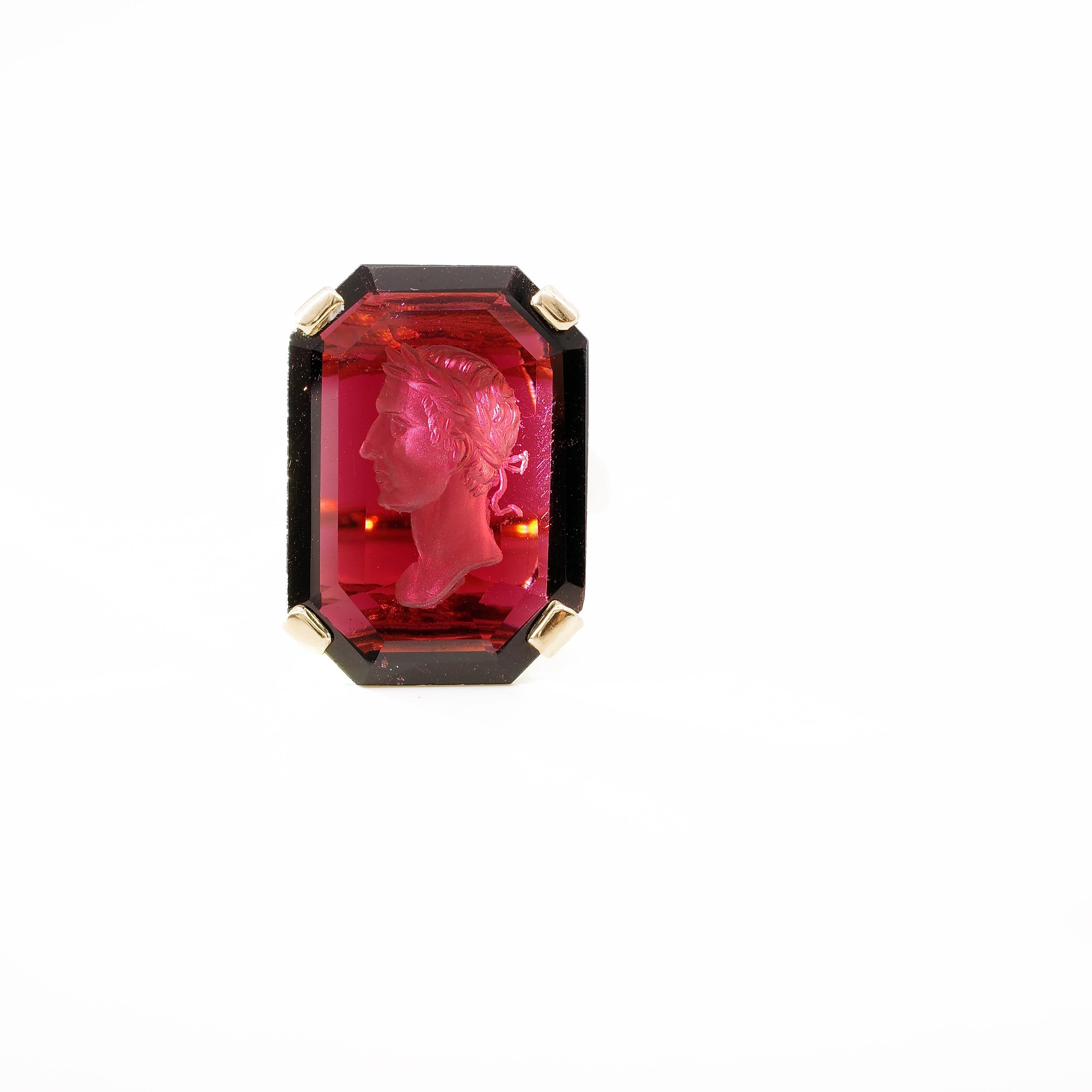 Garnet Intaglio Ring of Young Dionysus the Wine God in Retro Setting 1