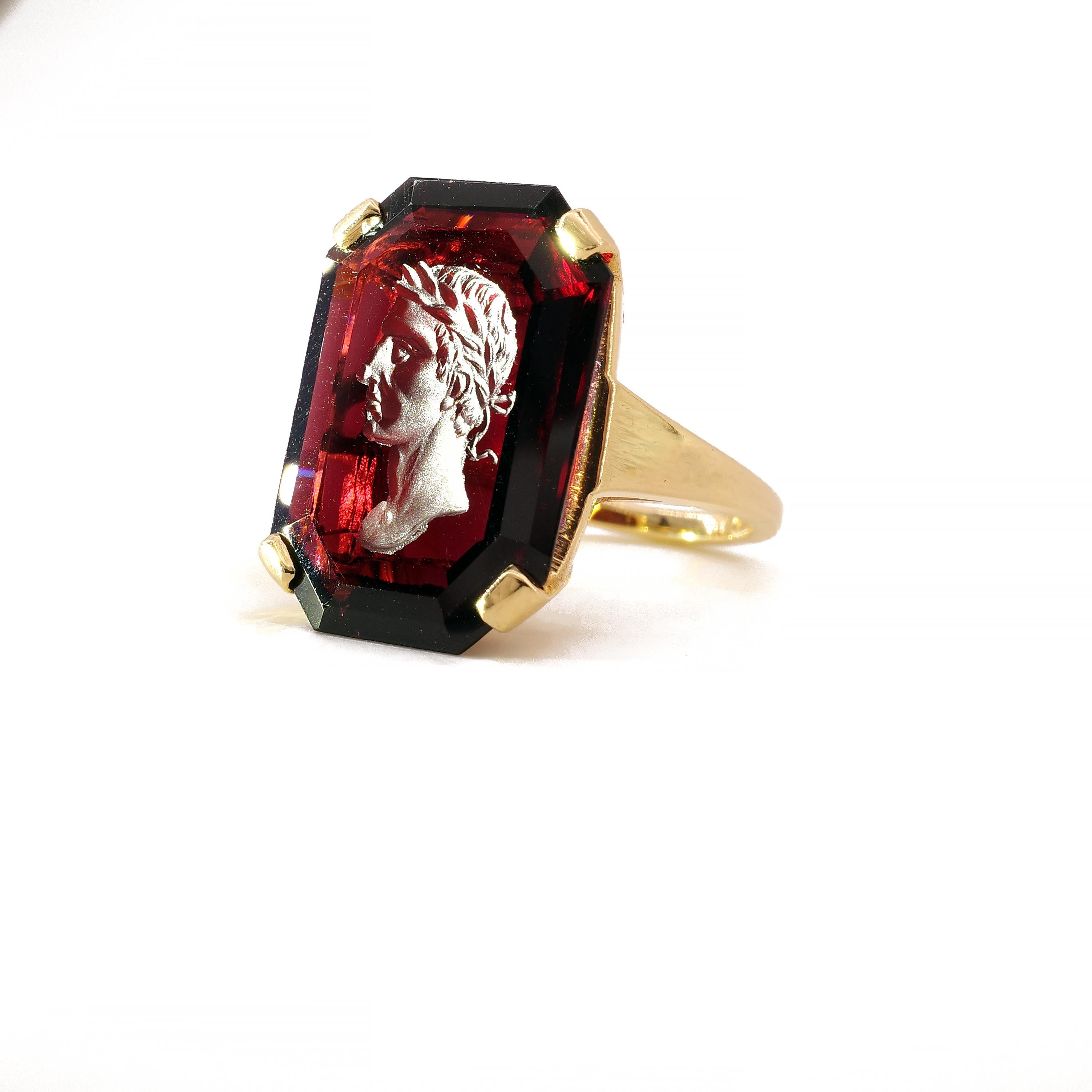 Garnet Intaglio Ring of Young Dionysus the Wine God in Retro Setting 2