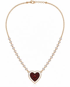 Garnet January Birthstone Diamond Heart Choker 14K Gold by Meghna Jewels