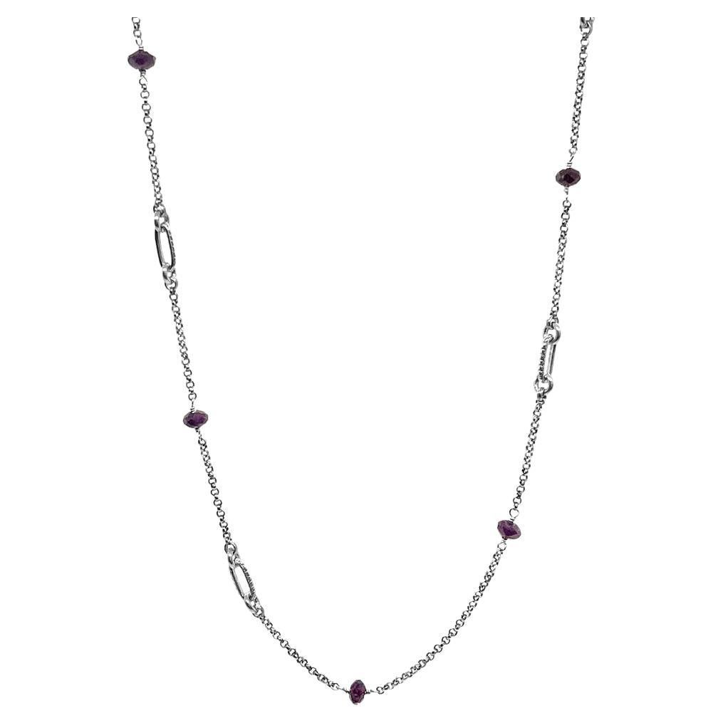 Garnet Link Chain Necklace in Sterling Silver For Sale
