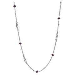 Garnet Link Chain Necklace in Sterling Silver