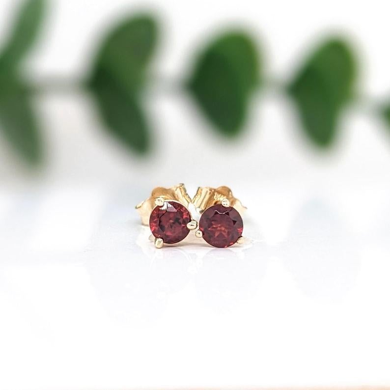 Modern Garnet Martini Solitaire Stud Earrings in Solid 14K Gold Round 3mm For Sale