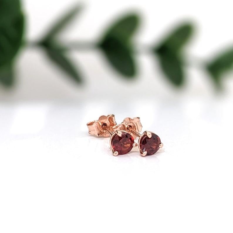 Round Cut Garnet Martini Solitaire Stud Earrings in Solid 14K Gold Round 3mm For Sale
