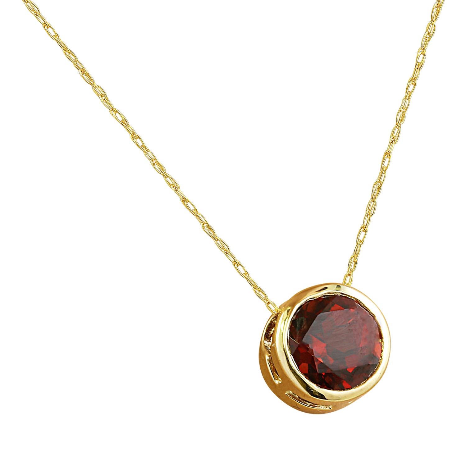 Round Cut Garnet Necklace In 14 Karat Yellow Gold  For Sale