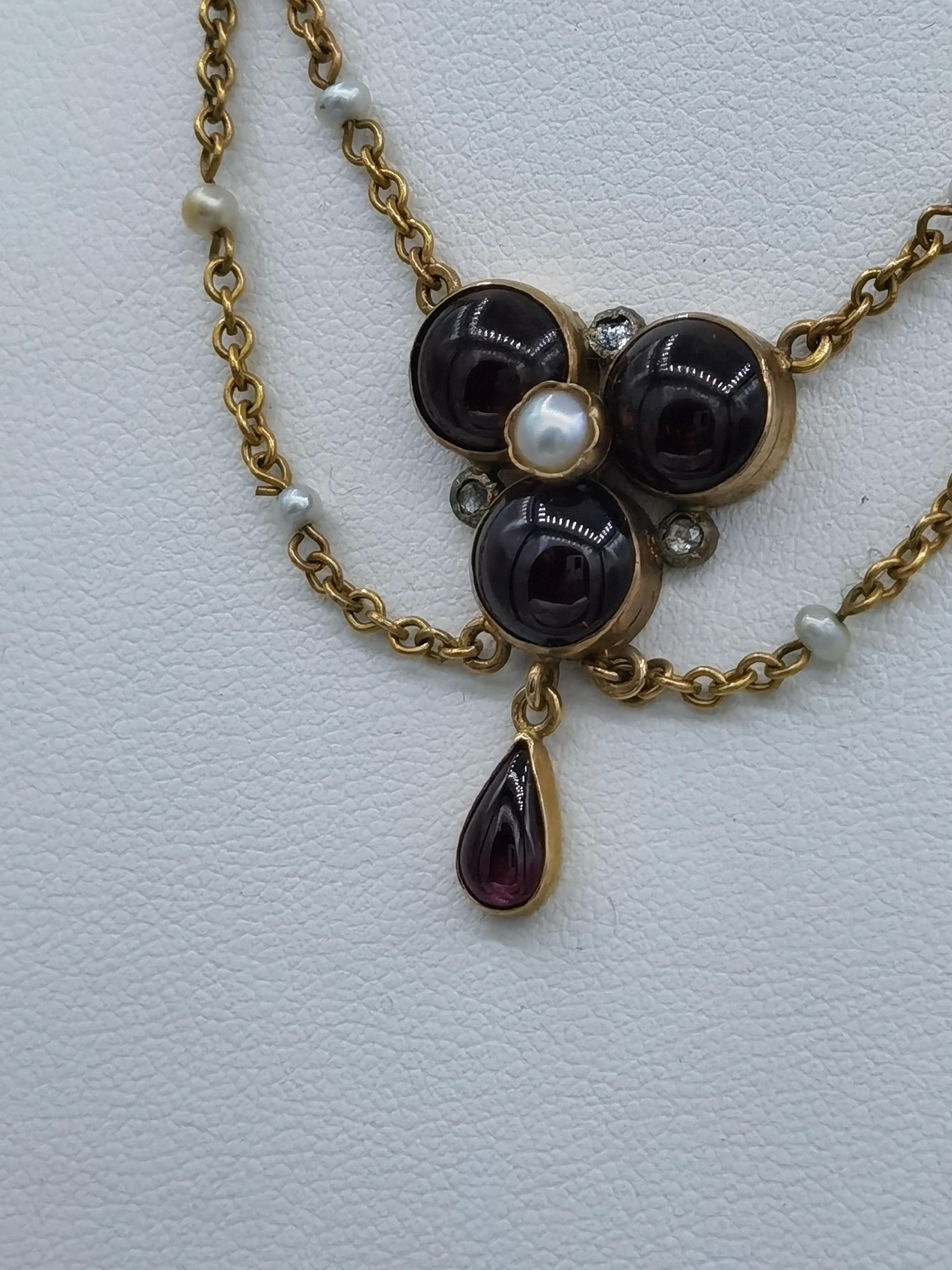 Garnet necklace Pearls England ca. 1900 For Sale 1