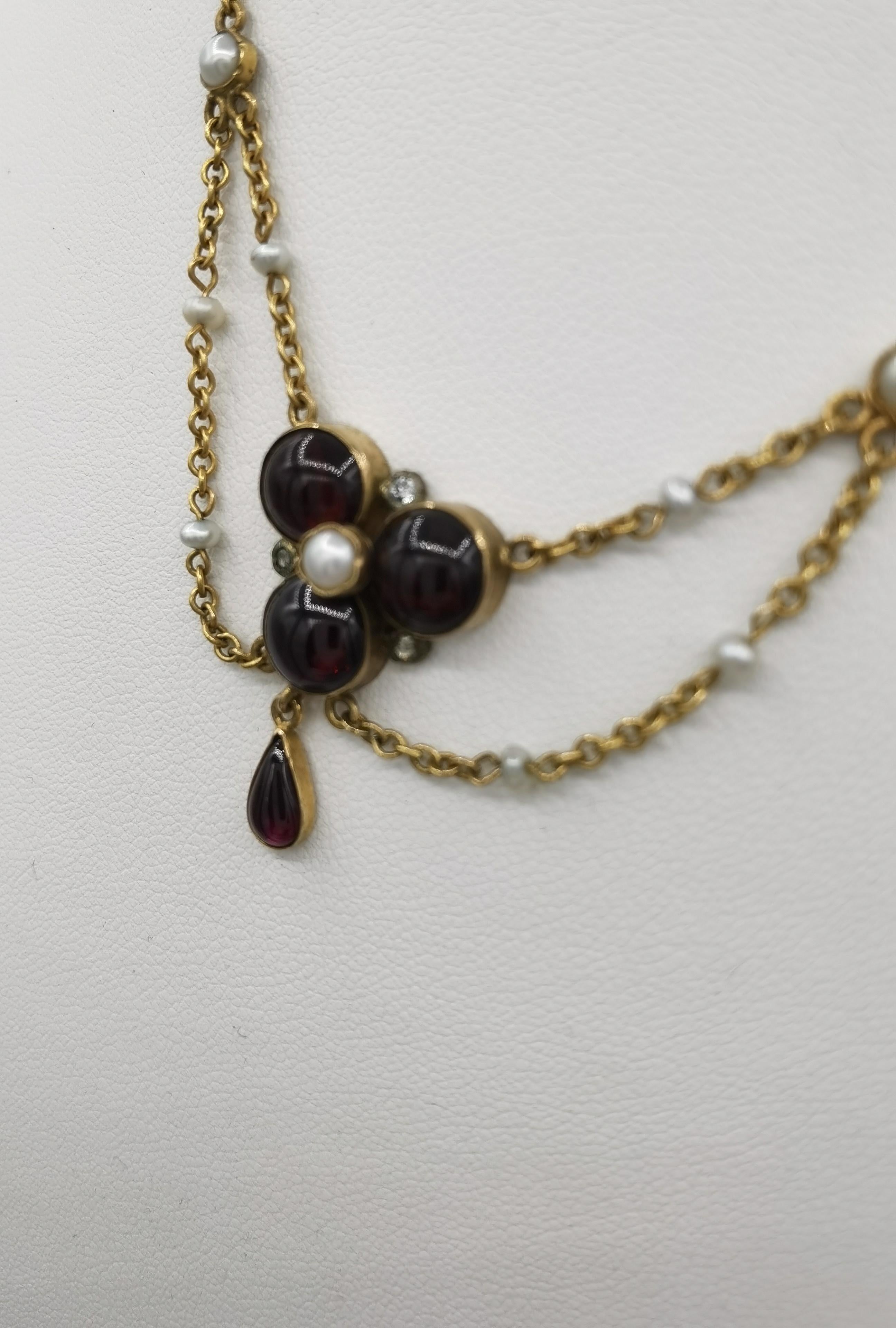 Garnet necklace Pearls England ca. 1900 For Sale 2