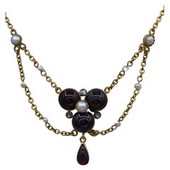 Granat-Halskette Perlen England ca. 1900