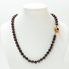 Garnet Necklace with 14K Yellow Gold Filigree Openwork Clasp