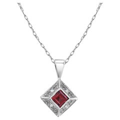 Garnet Necklace with Diamond Accents on Bead Setting 14k White Gold