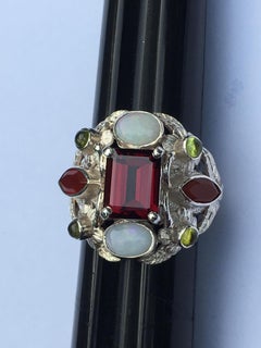 Garnet, Opal, Carnelian and Peridot Cocktail Ring This item is on sale for Black