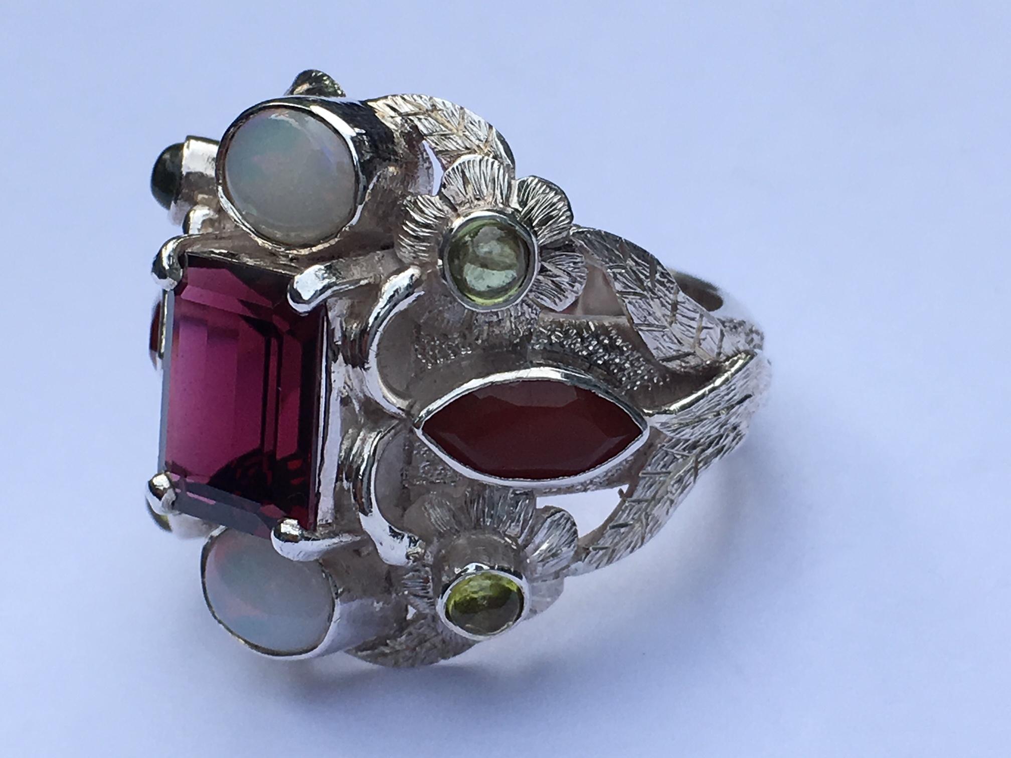 Garnet, Opal, Carnelian and Peridot Cocktail Ring This item is on sale for Black 2