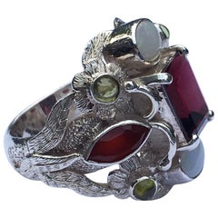 Garnet, Opal, Carnelian and Peridot Cocktail Ring This item is on sale for Black
