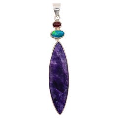 Contemporary Sterling Silver Pendant with Garnet, Opal and Charoite