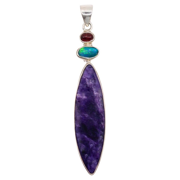Sterling Silver Pendant with Opal and Charoite For Sale at 1stDibs