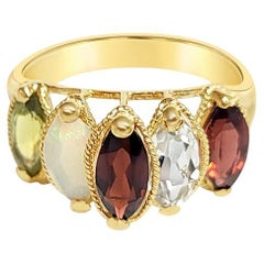 Garnet, Opal, Peridot, Cubic Zirconia Ring with Rope Design