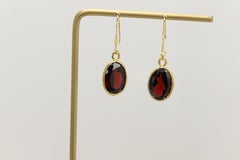 Garnet Oval Earrings 14 Karat Yellow Gold over .925 Silver Dangling Earrings