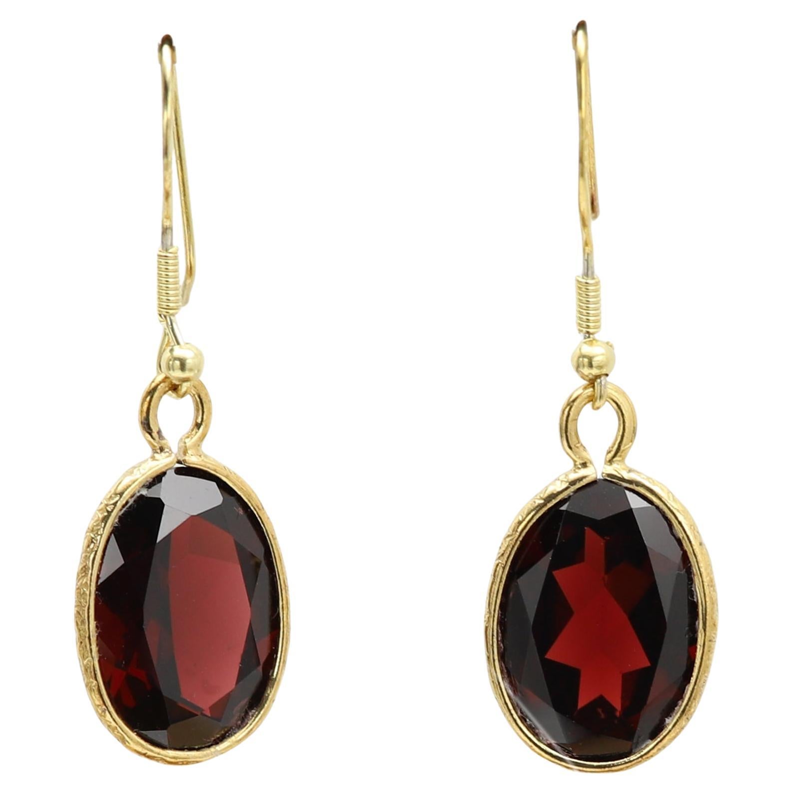 Pendants d'oreilles ovales en or jaune 14 carats et argent 925