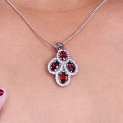 Garnet Oval Shape Cluster Halo Pendant in 925 Silver Jewelry Gift for Sister