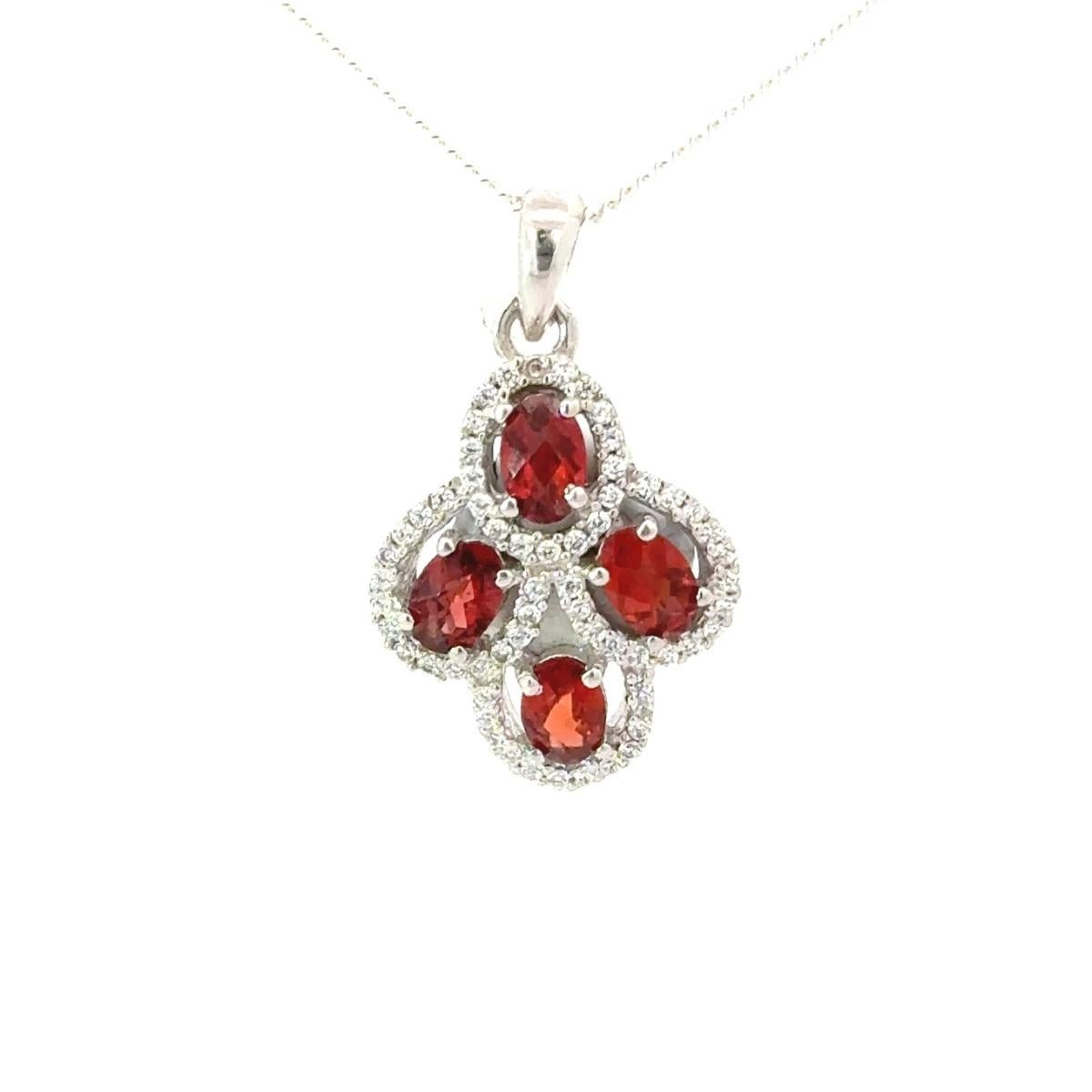 Garnet Oval Shape Cluster Halo Pendant in 925 Silver Jewelry Gift for Sister In New Condition For Sale In New York, NY