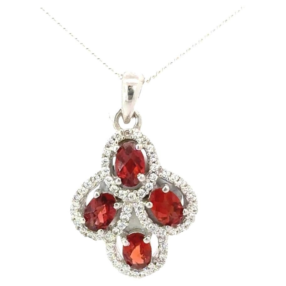Garnet Oval Shape Cluster Halo Pendant in 925 Silver Jewelry Gift for Sister For Sale