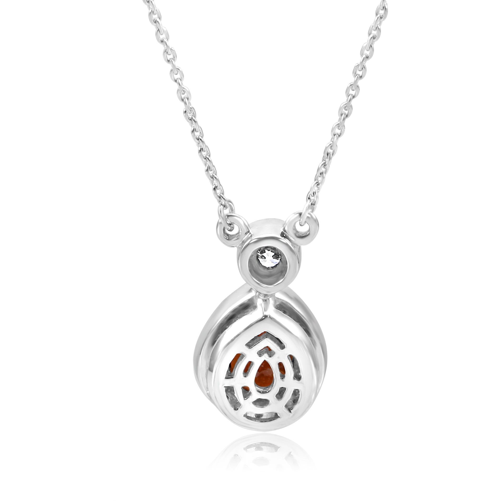 Women's or Men's Garnet Pear White Round Diamond Halo 14 Karat Gold Drop Pendant Chain Necklace